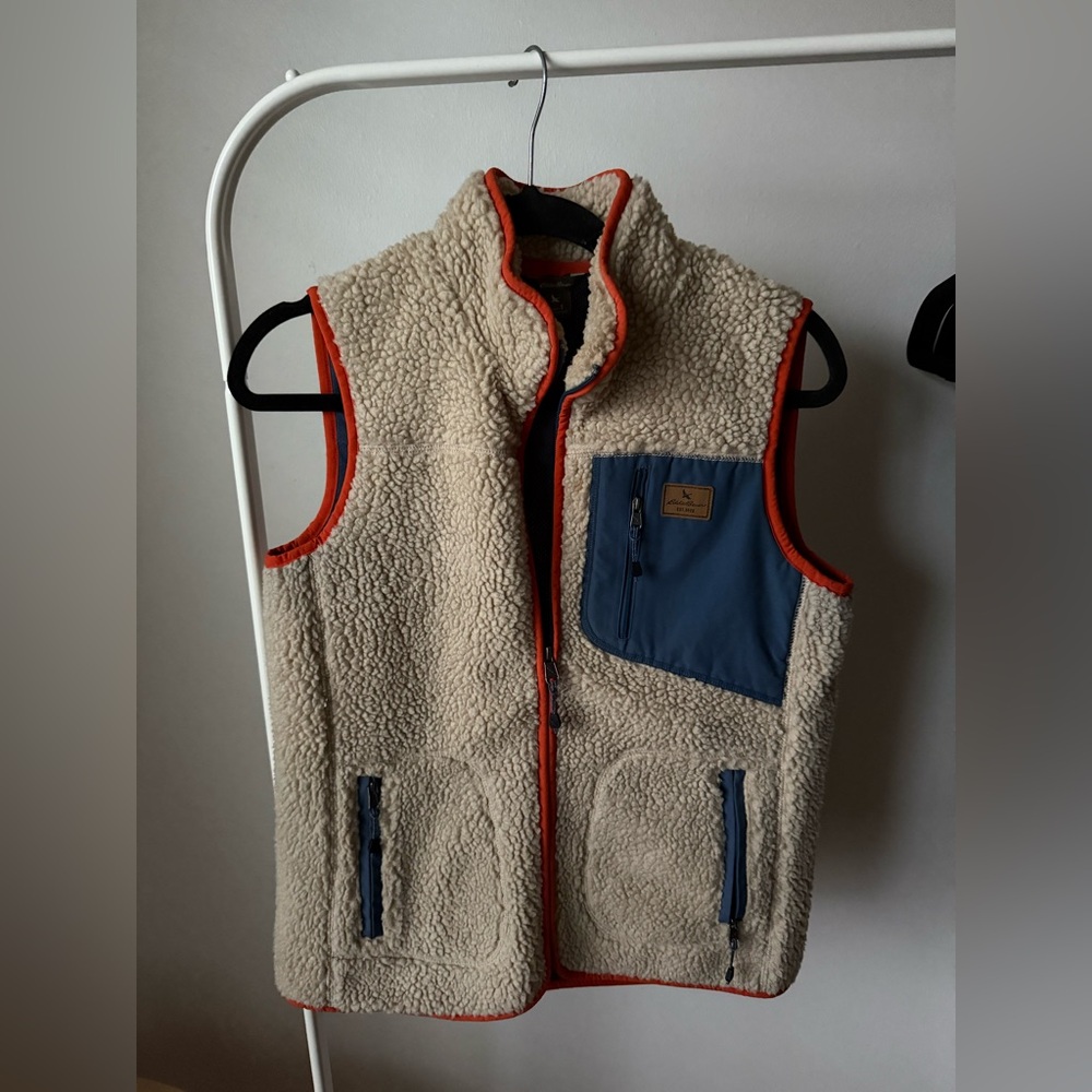 Eddie Bauer Vest Jacket Beige Sherpa Outdoors Womens